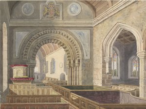 Interior da Igreja de Longdon: pintura em aquarela, nd [c 1842]