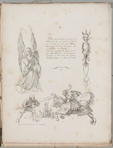 Arte da litografia: Três desenhos do livro de orações de Dürer, placa V de Alois Senefelder