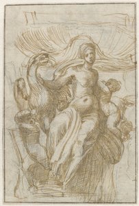 Leda ou Vénus (?) com pássaro e putti em frente a uma concha