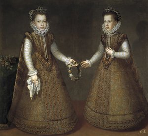 As Infantas Isabel Clara Eugenia 1566-1633 e Catherine Michelle da Espanha 1567-1597, ca. 1575 de Alonso Sánchez Coello
