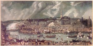 Vista da cidade de Sevilha (Espanha) Pintura atribuída a Alonso Sanchez-Coello (Sanchez Coello) (cerca de 1531-1588) Fim do século XVI