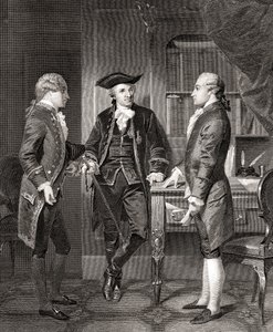 Johann Henry Jules Alexandre von Robaii, Barão de Kalb apresentando Lafayette a Silas Deane, de Life and Times of Washington, Volume 1, pub. in1857 de Alonzo (after) Chappel