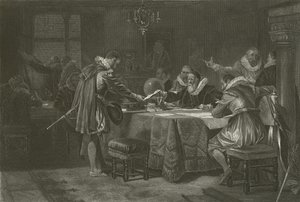 Henry Hudson recebendo sua comissão da Companhia Holandesa das Índias Orientais, 1609 de Alonzo Chappel