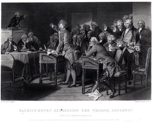 Patrick Henry dirigindo-se à Assembléia da Virgínia, em março de 1775, gravado por Henry Bryan Hall (1808-1884), 1856 de Alonzo Chappel