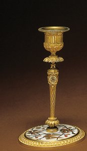 Castiçal, de um conjunto de mesa de quatro peças Napoleão III, marchetaria por Duvinage e Harinckouk, c.1877