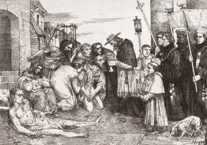 Vítimas da peste em Roma (gravura) de Alphonse (after) Legros