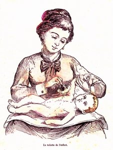 A casa de banho da criança - A vida normal e a saúde por J. Rengade. Desenho de A. Demarle 1881 de Alphonse Demarle