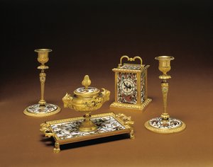 Conjunto de mesa Napoleão III de quatro peças, marchetada de Duvinage e Harinckouk, c.1877