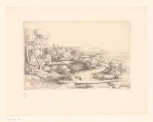 Paisagem com prancha sobre um rio la passerelle de Alphonse Legros (attributed to)