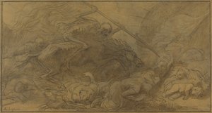Depois da Batalha (caneta e tinta castanha com lavagem castanha sobre grafite em papel castanho) de Alphonse Legros