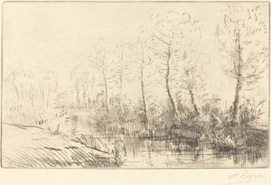 Bétulas: Beira de água vista na luz da manhã Bétulas: Beira de água, Efeito da luz da manhã. de Alphonse Legros