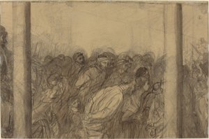 Multidão de pessoas vistas entre duas colunas [verso]. de Alphonse Legros