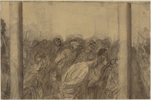 Multidão de pessoas vista entre duas colunas [verso] de Alphonse Legros