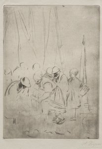 Pescadores no cais em Boulogne de Alphonse Legros