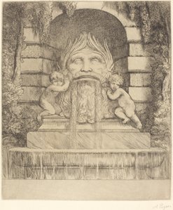 Fonte: Grotesco, Crianças e Bacia (Une fonte: Masque, enfants et bassin) de Alphonse Legros