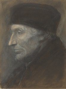 Cabeça de um homem com um solidéu. de Alphonse Legros
