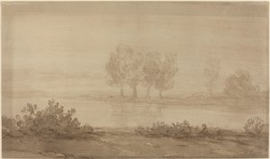 Paisagem - quatro árvores além de um rio de Alphonse Legros