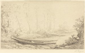 Homem com um Punt, Figura à Direita (Pecheurs des truites) de Alphonse Legros