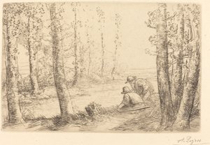 Descanse ao longo das margens do rio (Repos au bord de la riviere) de Alphonse Legros