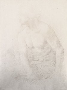 Macho nu sentado (giz castanho sobre papel) de Alphonse Legros