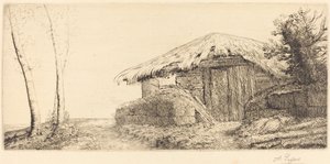 Cabana do pastor em um redil Hillside na encosta. de Alphonse Legros