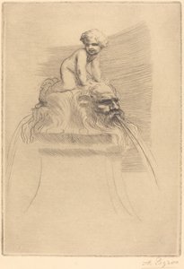 Fonte pequena, criança brincando nos grotescos de Alphonse Legros