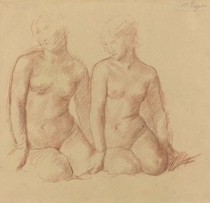 Estudo de duas figuras sentadas lado a lado. de Alphonse Legros