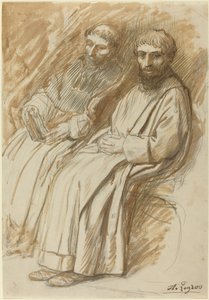 Dois monges sentados em uma igreja de Alphonse Legros