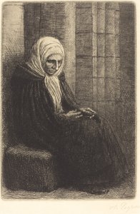 Mulher sentada contra a parede, criança com a cabeça no colo Femme assis, muraille au fond.... de Alphonse Legros