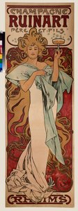 Cartaz publicitário para champanhe Ruinart. Pôster de Alfons Maria Mucha (Alphonse Marie Mucha de Alphonse Marie Mucha
