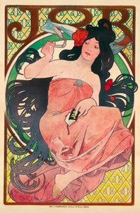 Affiche publicitaire pour le papier a cigarette Job - Cartaz publicitário para o papel tissue Job - Desenho por Mucha, Alfons (Alphonse) Marie (1860-1939), Litografia a cores 1896 (51,5x39 cm) - Colecção privada
