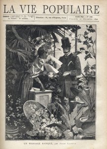 Um homem elegante compra flores numa florista. Ilustração de Alfons Maria Mucha (Alphonse Marie Mucha de Alphonse Mucha