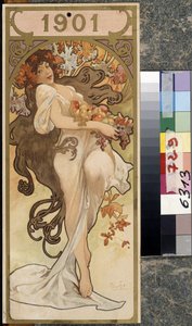 Calendário do ano de 1901. Obra de Alfons Maria Mucha (Alphonse Marie Mucha de Alphonse Marie Mucha