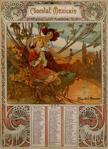 Calendário Chocolate Masson ilustrado por Mucha (1860 1939). um pintor checo Art Nouveau de Alphonse Mucha