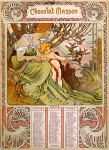 Calendário Chocolate Masson ilustrado por Mucha (1860 1939). um pintor checo Art Nouveau de Alphonse Mucha