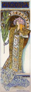 Entretenimento. Gismonda, peça de Victorien Sardou com Sarah Bernhardt no Theatre de la Renaissance, Paris. Cartaz de Mucha, França
