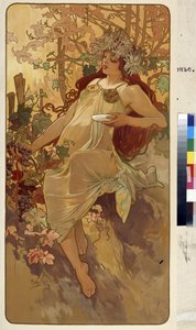 Outono (Série de alegorias sobre as quatro estações). Obra de Alfons Maria Mucha (Alphonse Marie Mucha