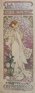 Cartaz de "La dame au camélias" no Teatro Renascentista com Henriette Rosine Bernard dit Sarah Bernhardt (1844-1923) - por Mucha de Alphonse Mucha