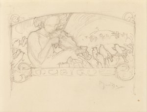 Estudo de uma mulher tocando violino, de Alphonse Mucha
