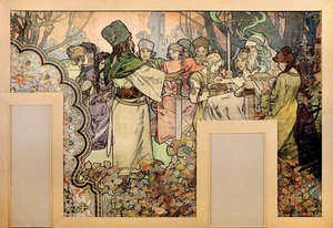 Pintura de parede para a Exposição Universelle de 1900 - Peinture de Afons Marie Mucha (1860-1939) de Alphonse Mucha