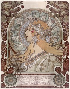 Zodiac - Alfons Marie Mucha (1860-1939). Litografia a cores de Alphonse Mucha