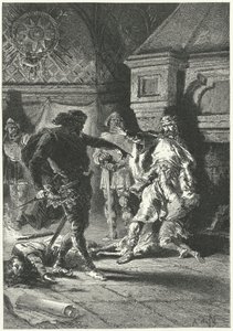 Clovis I impondo a sua vontade como Rei dos Francos (gravura) de Alphonse Marie de (after) Neuville