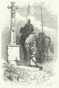 Fernão I de Leão orando diante de uma cruz de Alphonse Marie de (after) Neuville