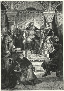 Reunião do Conselho do Imperador Carlos Magno (gravura) de Alphonse Marie de (after) Neuville