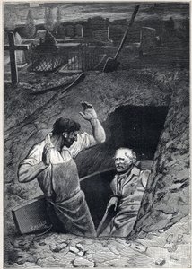 Uma ressurreição é quase tão assustadora como uma morte: Fauchelevent e Jean Valjean - Ilustração de Alphonse de Neuville (1836-1885) para "Les miserables - Segunda parte": Cosette" de Victor Hugo (1802-1885) 1862 de Alphonse Marie de Neuville