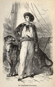 Ilustração das "Maravilhosas mas autênticas Aventuras do Capitão Corcoran" de Alfred Assollant, ilustrada com 25 vinhetas desenhadas em madeira por A. de Neuville, Librairie Hachette et Cie em Paris de Alphonse Marie de Neuville
