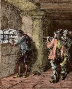Homem na Máscara de Ferro - Representação do mascote de Fer (d. 1703) preso na ilha de Sainte Marguerite de Alphonse Marie de Neuville