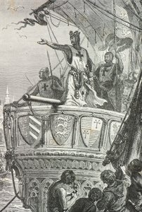 Ricardo Coração de Leão deixa a Terra Santa em 1192 (Gravura) de Alphonse Marie de Neuville