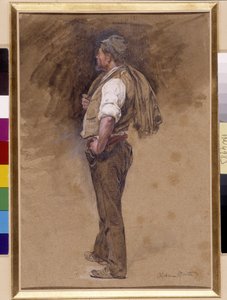 O fazendeiro tem a jaqueta na cabeça. Pintura de Alphonse Moutte (1840-1913), Menção obrigatória: Fundação da coleção a respeito de Provence, Marselha (Dim in cm 27x18) de Alphonse Moutte