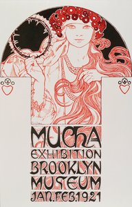 Cartaz publicitário de Alphonse Mucha (1860-1939) para “Mucha Exhibition, Brooklyn Museum”, 1921 - Cartaz publicitário de Alphonse Mucha para a exposição de Mucha no Brooklyn Museum em Nova Iorque, 1921 Dim